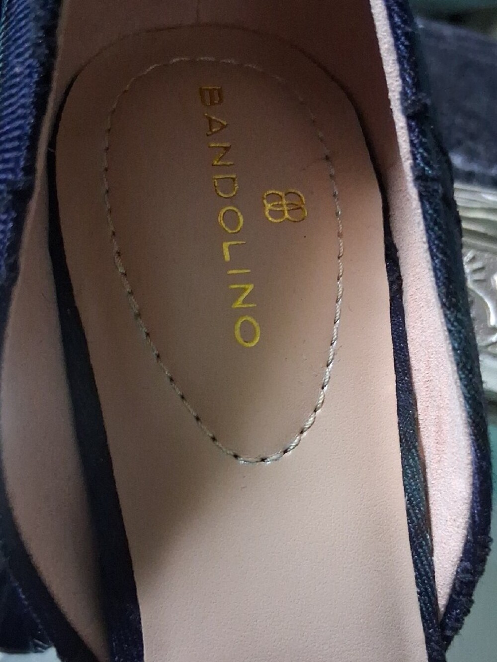 Bandolino Navy and Dark Green Plaid Pointed D'Orsay Flats - Picture 2 of 5
